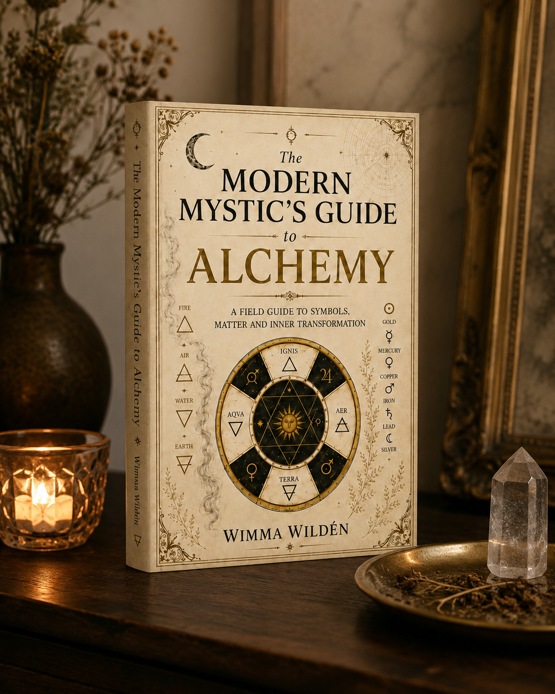 Alchemy book and symbolic artwork